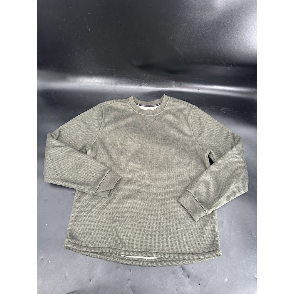 BC Clothing Heritage Mens Green Waffle Knit Sherpa Lined Crew Neck Sweater L